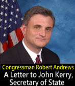 Letter from Congressman Robert Andrews to John Kerry, Secretary of State‏