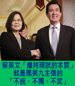 蔡英文「維持現狀的本質」就是馬英九主張的「不統、不獨、不武」- 台灣e新聞