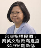 台灣指標民調：蔡英文執政滿意度34.9％創新低- 台灣e新聞